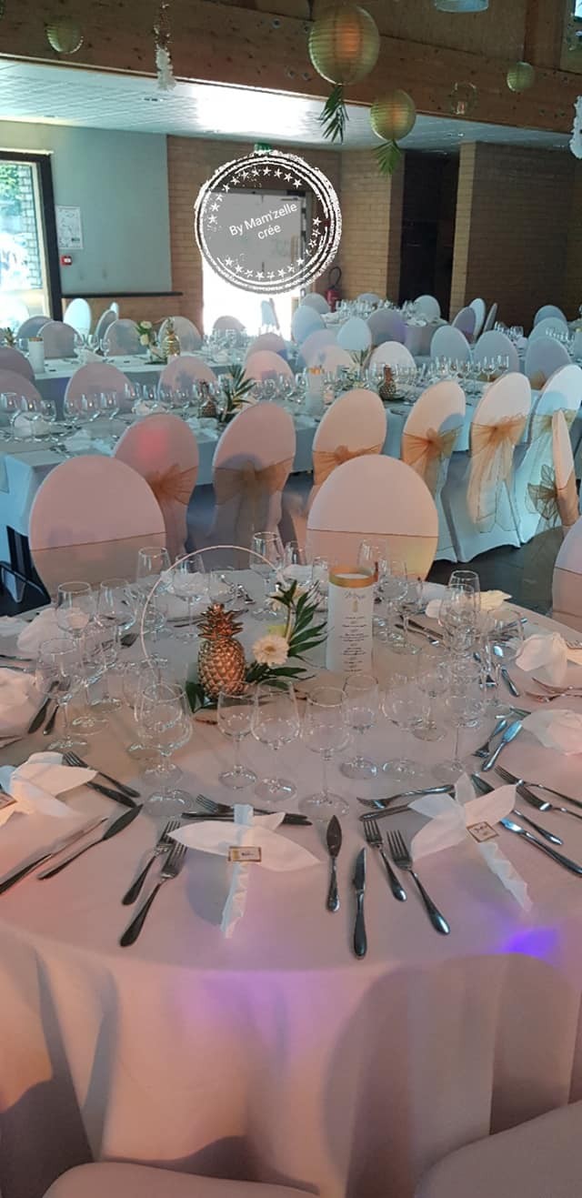 Décor ananas et nœuds organza or