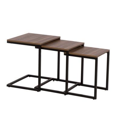 3 tables basses structure acier noir plateau bois (45x40x50)(40x37x47)(36x35x43)