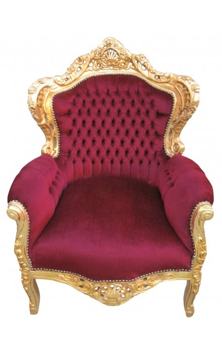 Fauteuil baroque velours bordeaux 