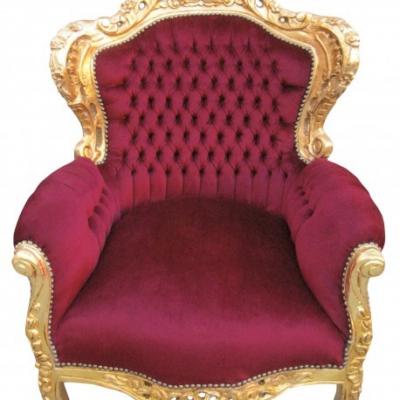 Fauteuil baroque velours bordeaux 