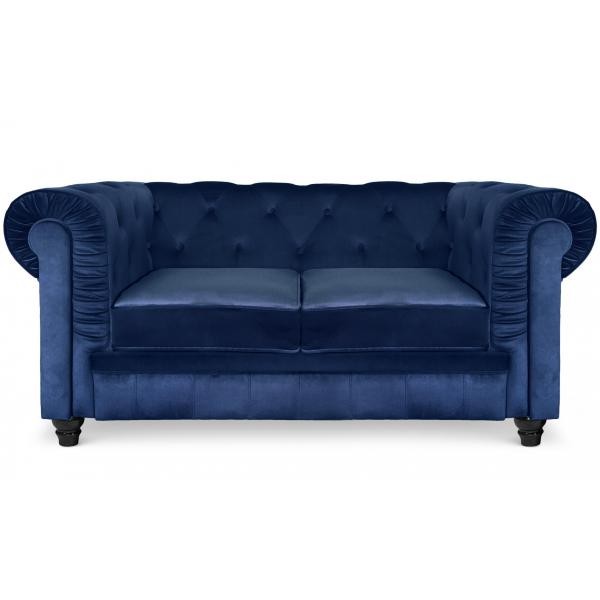 Canapé Chesterfield 2 places velours bleu