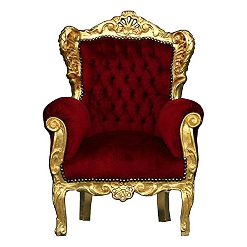 Fauteuil du Pére Noël velours bordeaux et moulures or H120 cm - Larg 80 cm - Prof 76 cm