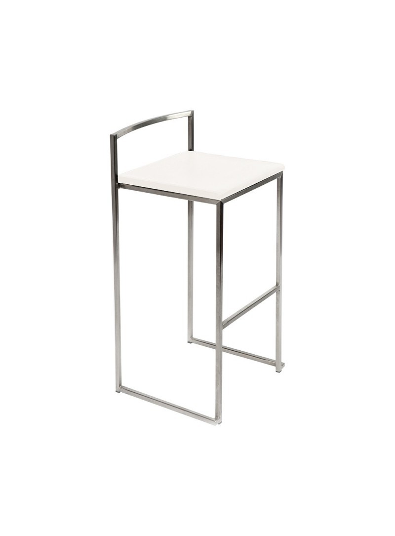 Tabouret haut métal brossé assise blanche