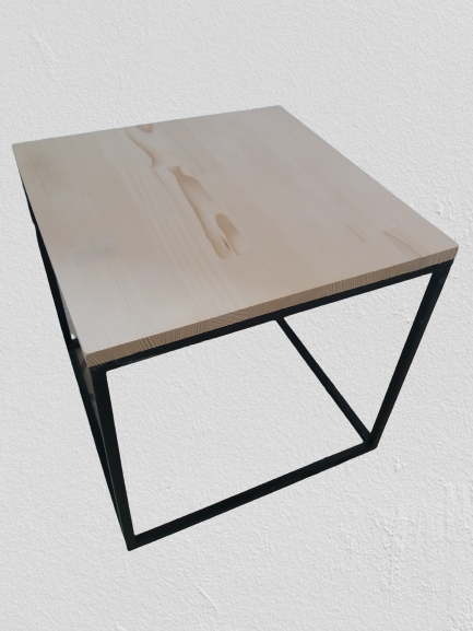 Table basse cube métal noir et bois naturel 43cm