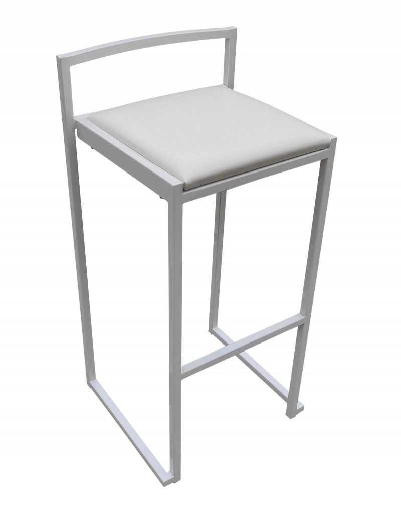 Tabouret de bar empilable métal blanc assise vinyle blanc