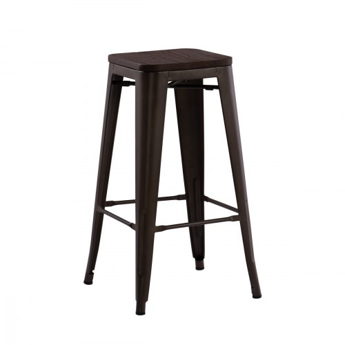 Tabouret look industriel assise bois H76 cm