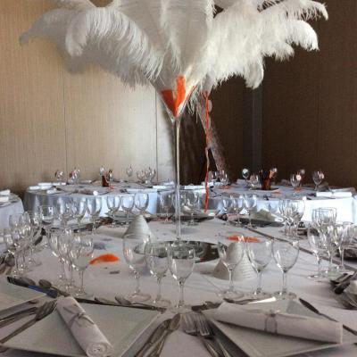 Vase martini avec plumes blanches nse location dunkerque